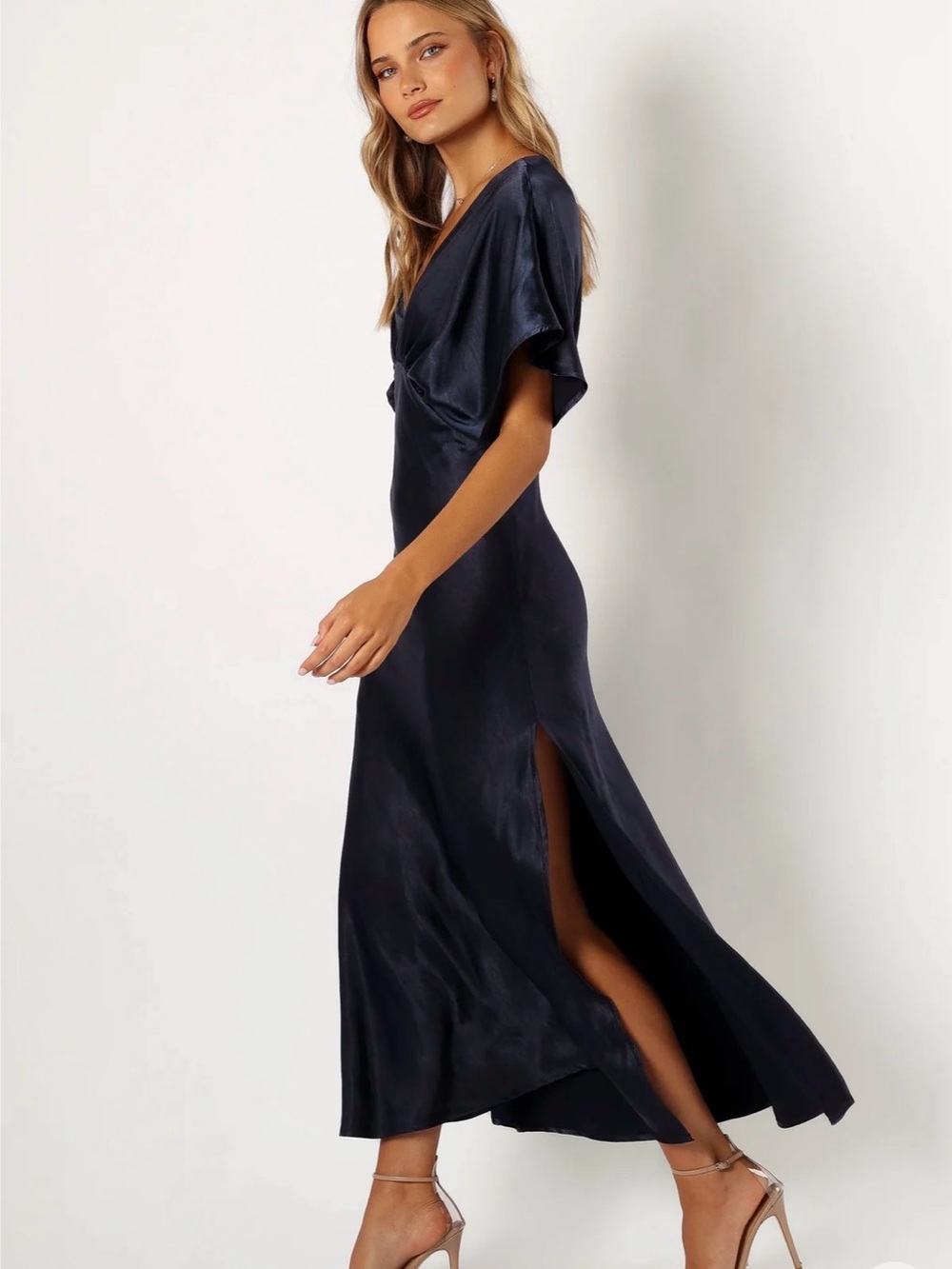 Petal & Pup Navy Satin V-Neck Maxi Dress - Picture 4 of 7